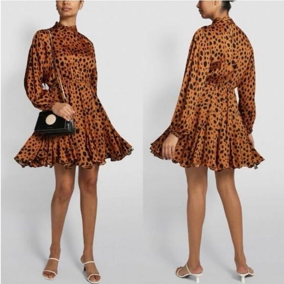 Rhode Dresses & Skirts - Rhode Dresses Brown Black Leopard Print Long Sleeve Caroline Mini Dress XS
